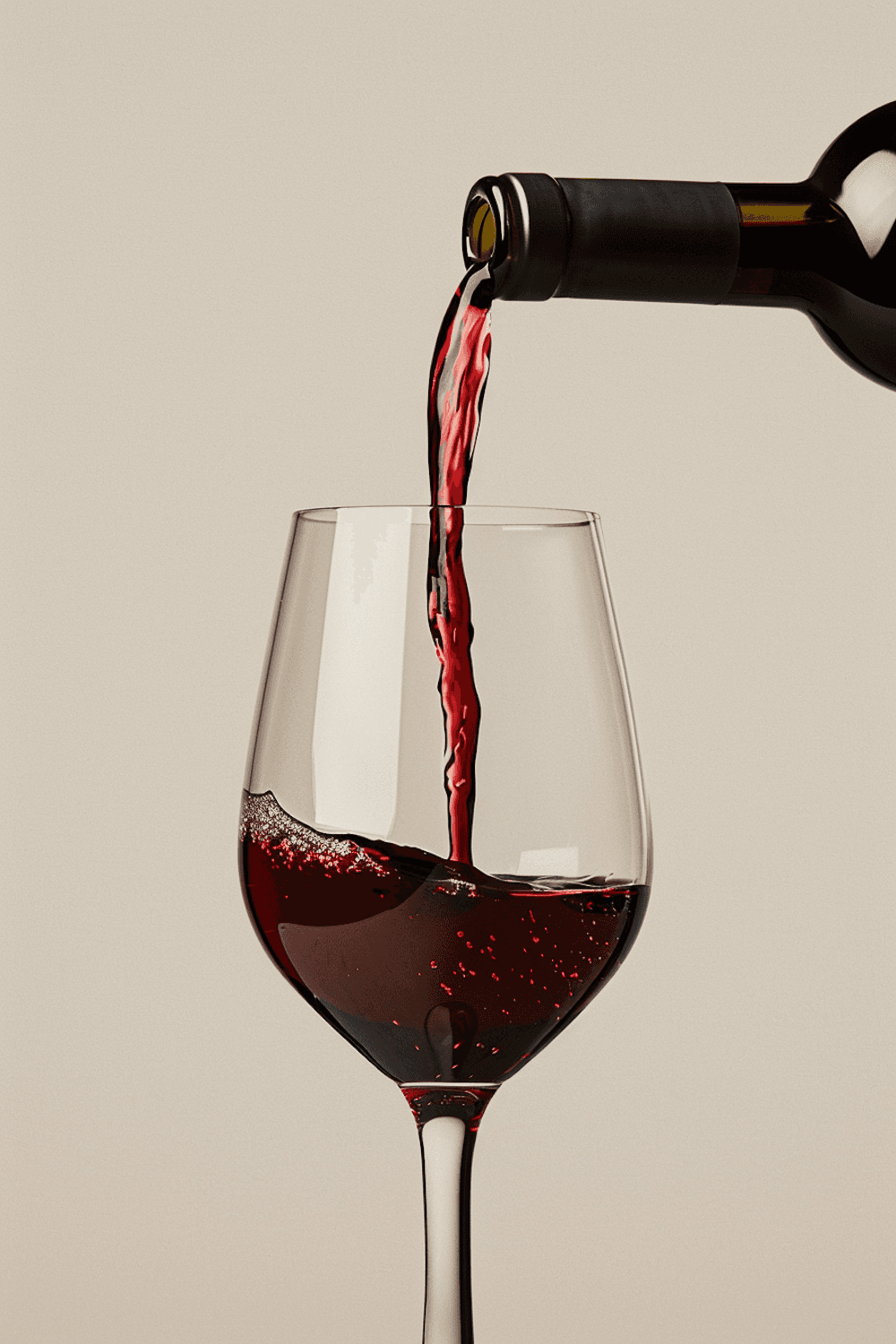 Vino tinto sirviéndose en una copa durante el servicio de mediodía.